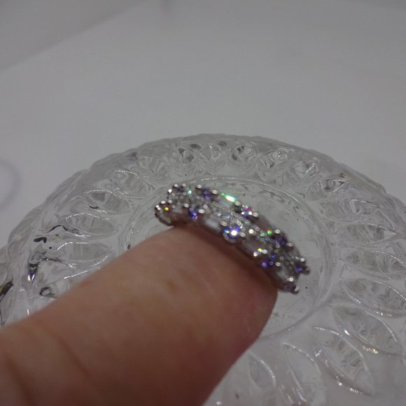 Beautiful "CUBIC ZIRCONA & AMETHYST" Handmade Silver Band Size 7.75  #499 - Picture 1 of 3